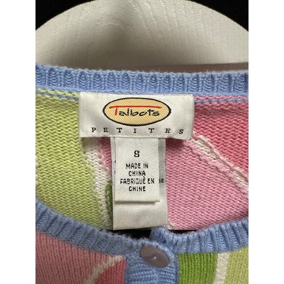 Vintage Talbots Pastel Colorblock Knit Crewneck Cardigan Size Small Petite - Picture 4 of 5